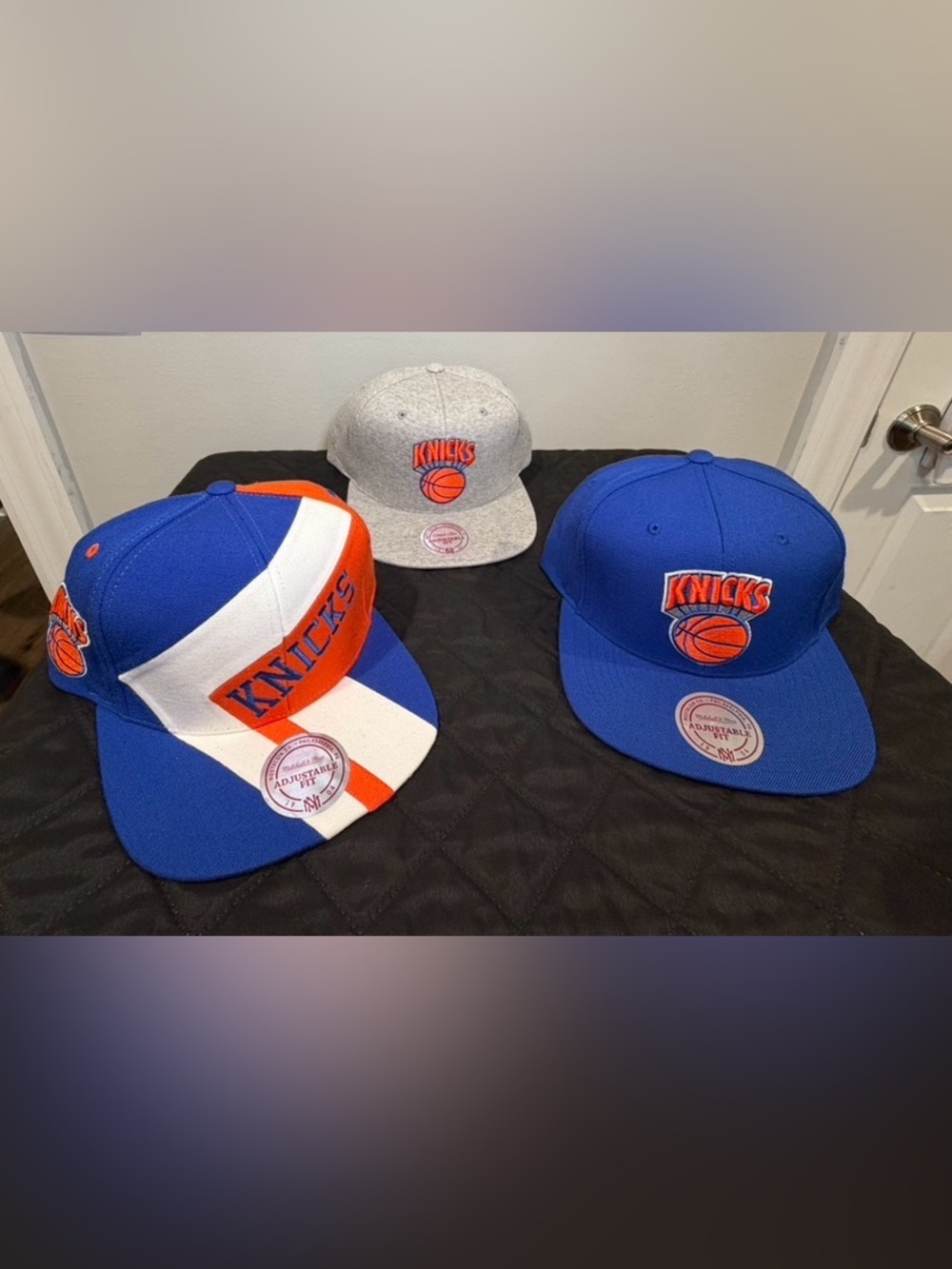 BUNDLE OF 3:
Mitchell & Ness New York Knicks Blue & Orange Snapback Collection